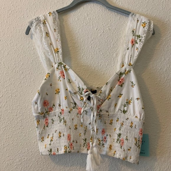 White & Floral Crop Top - Picture 1 of 2